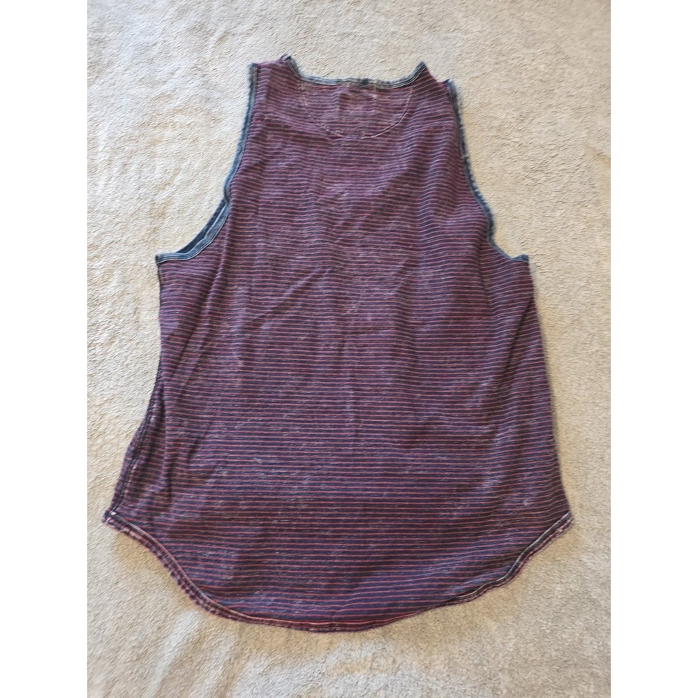 True Religion Red And Blue Striped Distressed Tank Mens Large Front Pocket - Picture 5 of 5